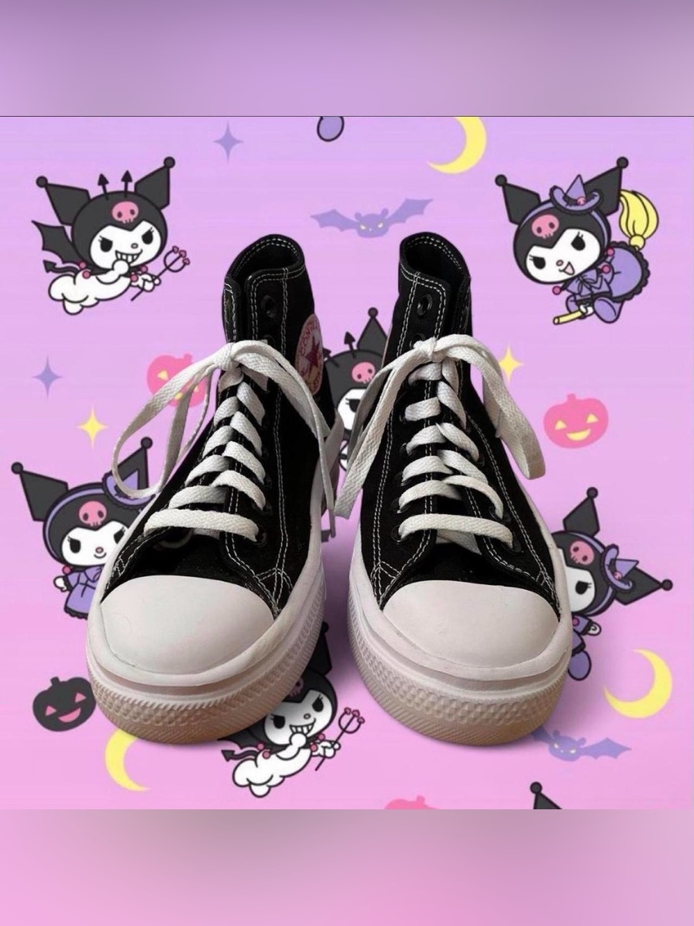 Converse Black Canvas High-Top Platform Sneakers with Lavender Accents